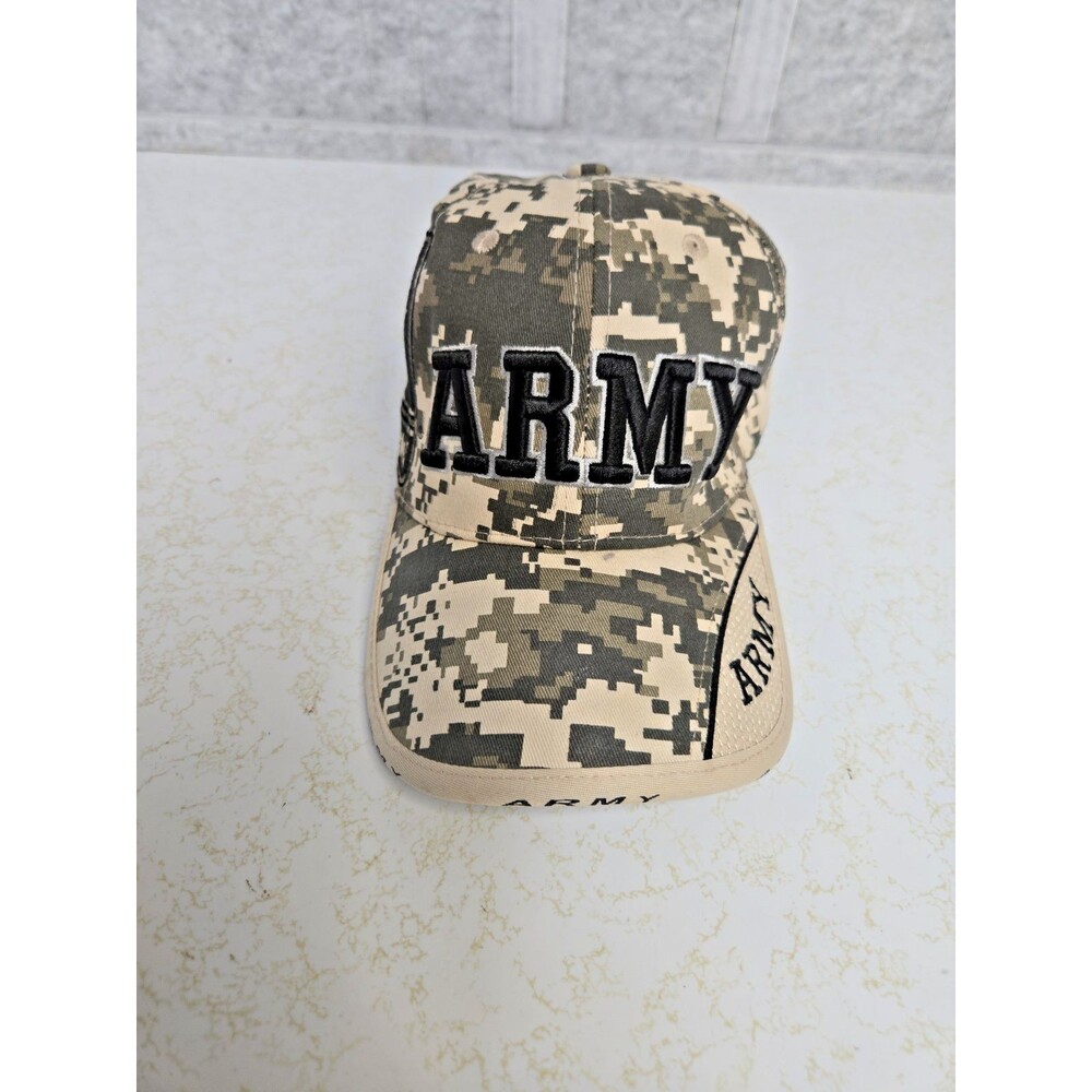 NEW US Army Club Hat Cap Tan Camo Adjustable Embroidered Large Black Print JWM